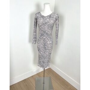 PrettyLittleThing Shape Taupe Snake Print Slinky Ruched Bardot Midi Dress 2 NEW